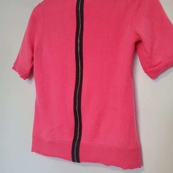 Milly Knit Zip Back Merino Wool Sweater Back Zipper in Fluo Coral - Picture 3 of 7